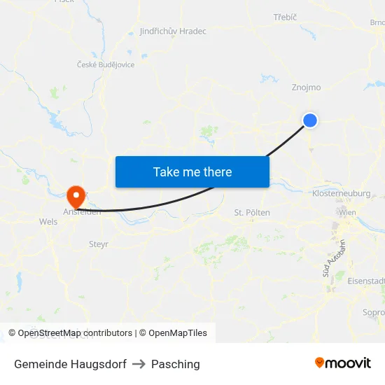 Gemeinde Haugsdorf to Pasching map