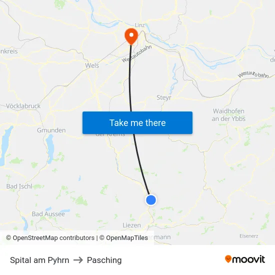 Spital am Pyhrn to Pasching map