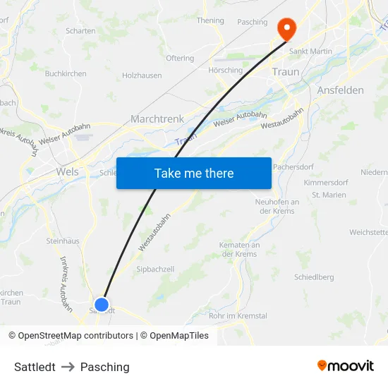 Sattledt to Pasching map