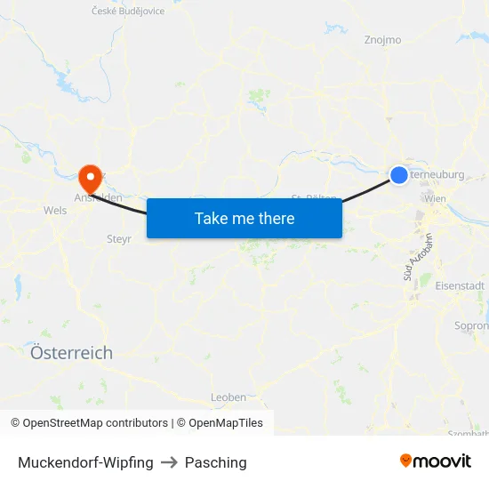 Muckendorf-Wipfing to Pasching map