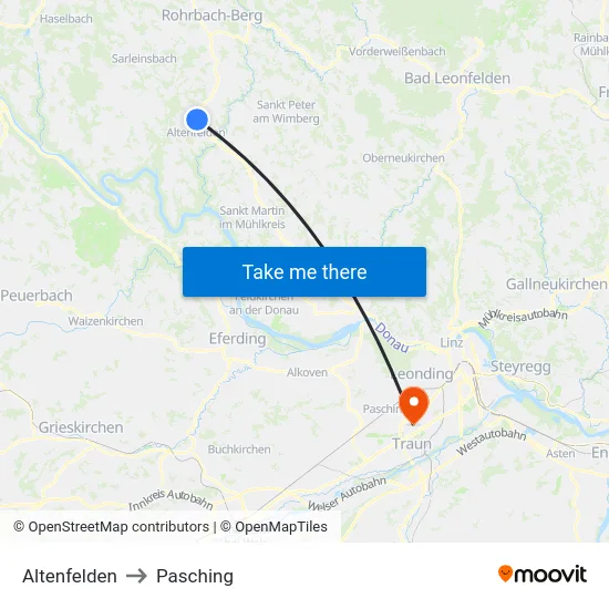 Altenfelden to Pasching map