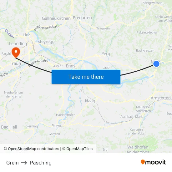 Grein to Pasching map