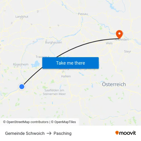 Gemeinde Schwoich to Pasching map
