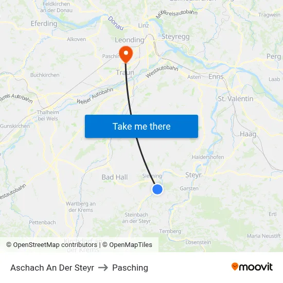 Aschach An Der Steyr to Pasching map