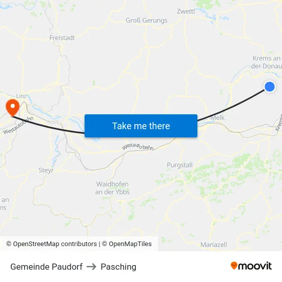 Gemeinde Paudorf to Pasching map