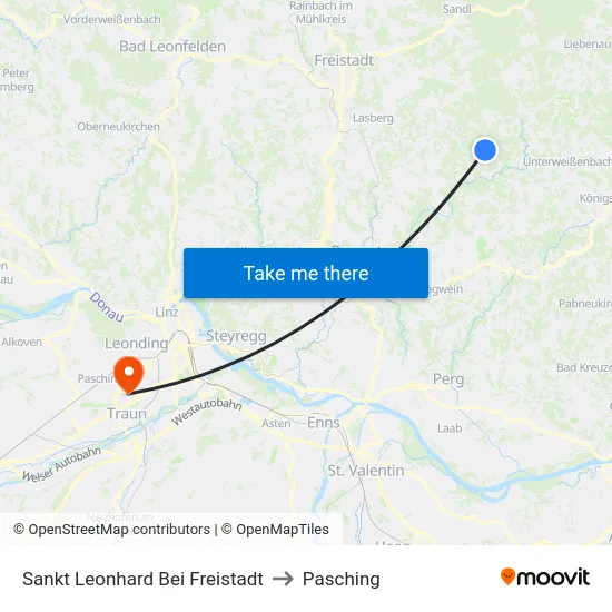 Sankt Leonhard Bei Freistadt to Pasching map