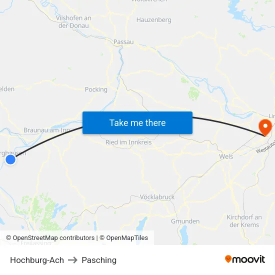 Hochburg-Ach to Pasching map