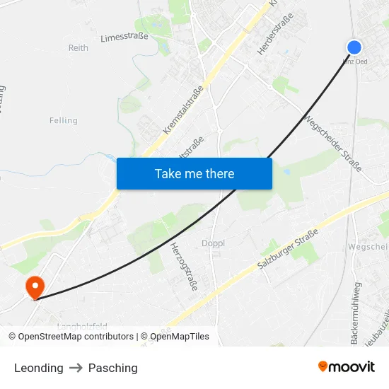 Leonding to Pasching map