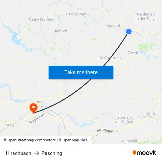 Hirschbach to Pasching map