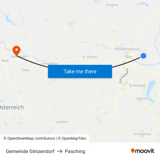 Gemeinde Glinzendorf to Pasching map