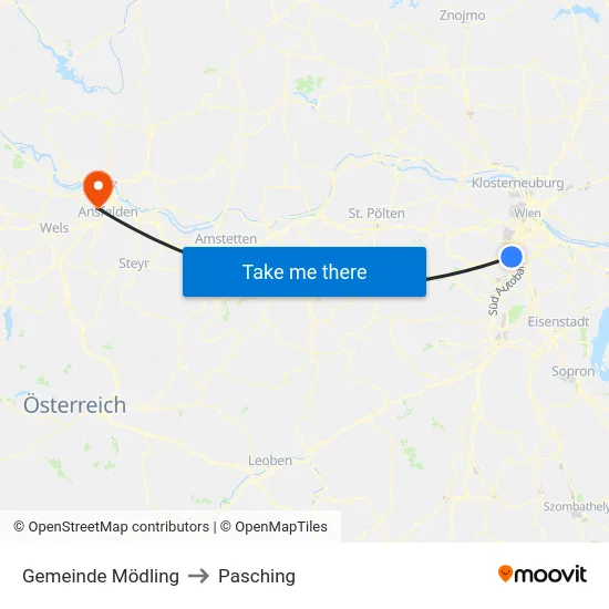 Gemeinde Mödling to Pasching map