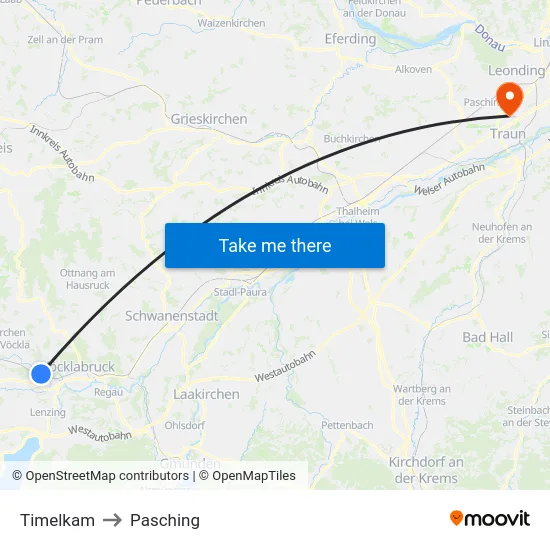 Timelkam to Pasching map