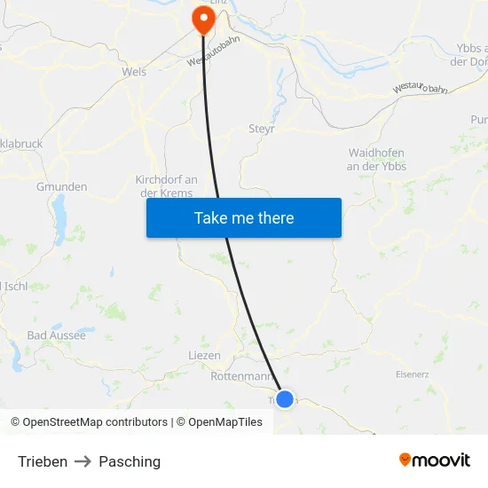 Trieben to Pasching map