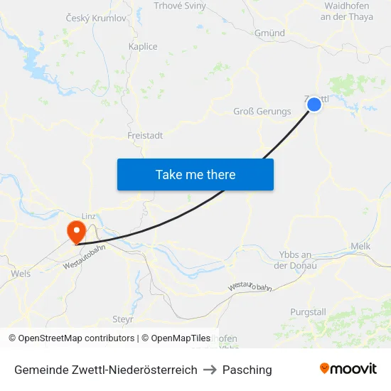 Gemeinde Zwettl-Niederösterreich to Pasching map