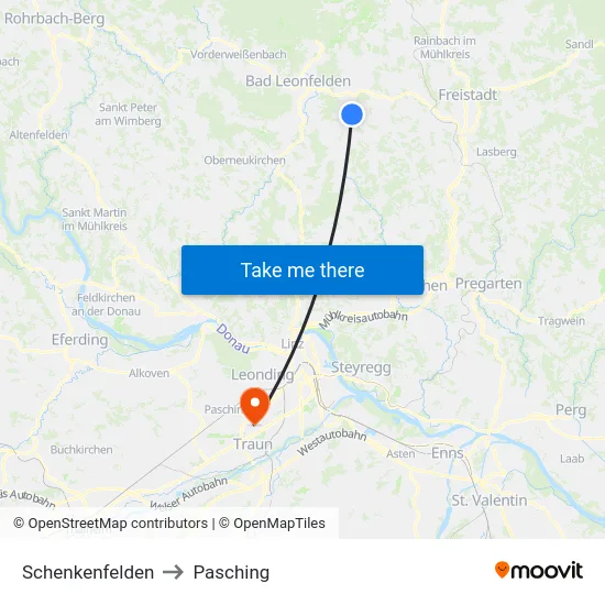 Schenkenfelden to Pasching map