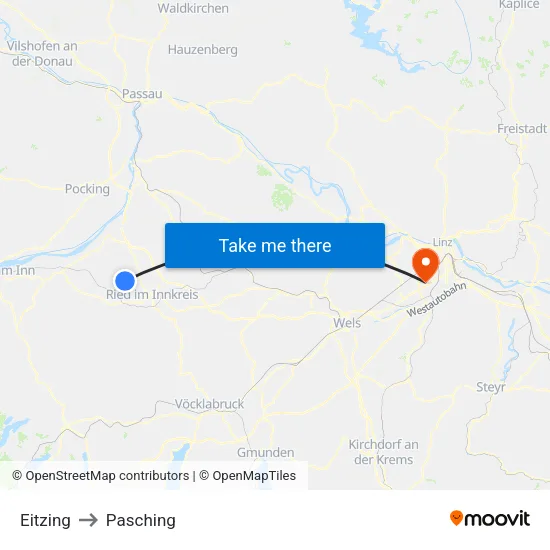Eitzing to Pasching map