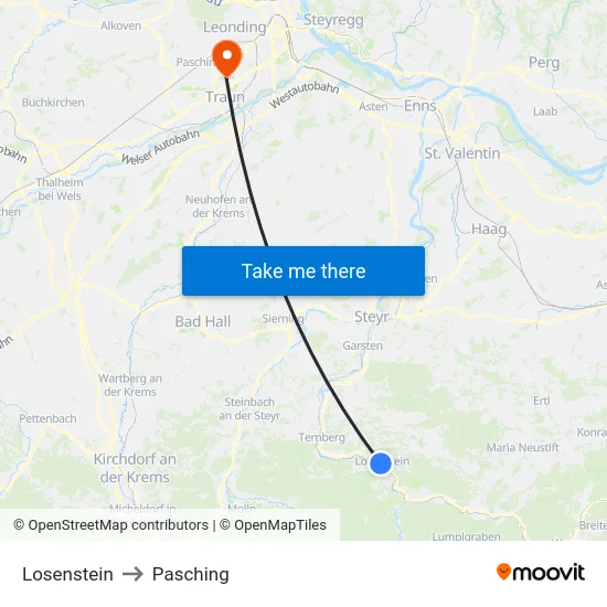 Losenstein to Pasching map