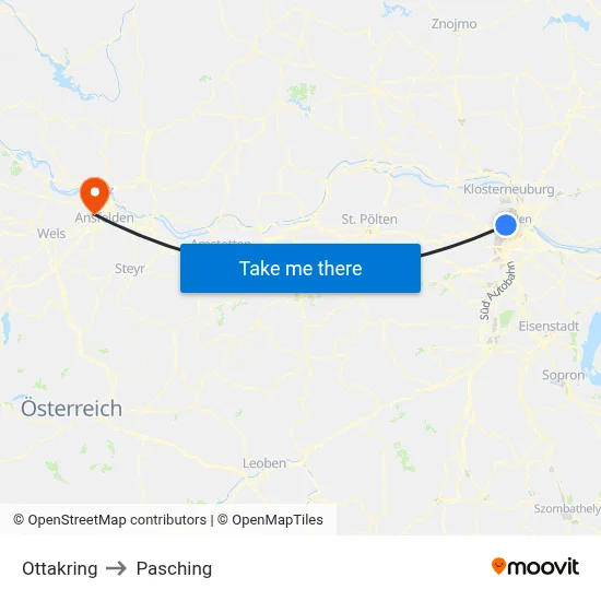 Ottakring to Pasching map