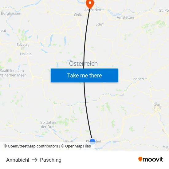 Annabichl to Pasching map