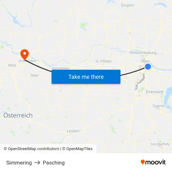Simmering to Pasching map