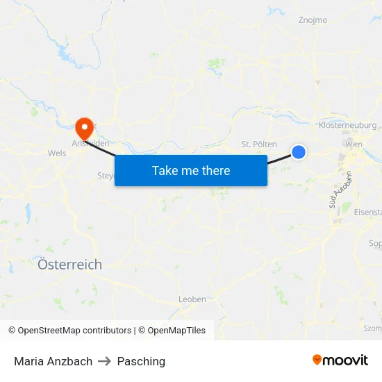 Maria Anzbach to Pasching map