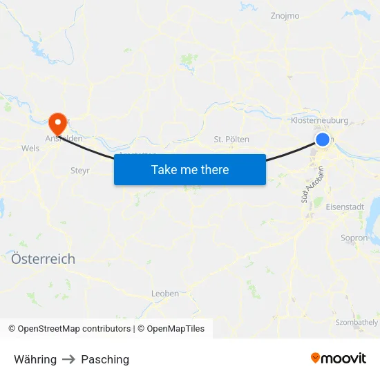 Währing to Pasching map