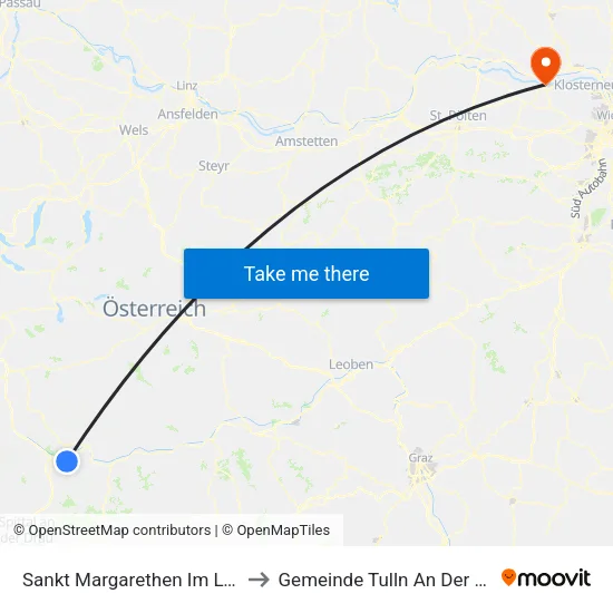 Sankt Margarethen Im Lungau to Gemeinde Tulln An Der Donau map