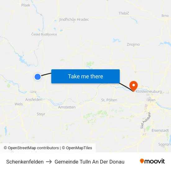 Schenkenfelden to Gemeinde Tulln An Der Donau map