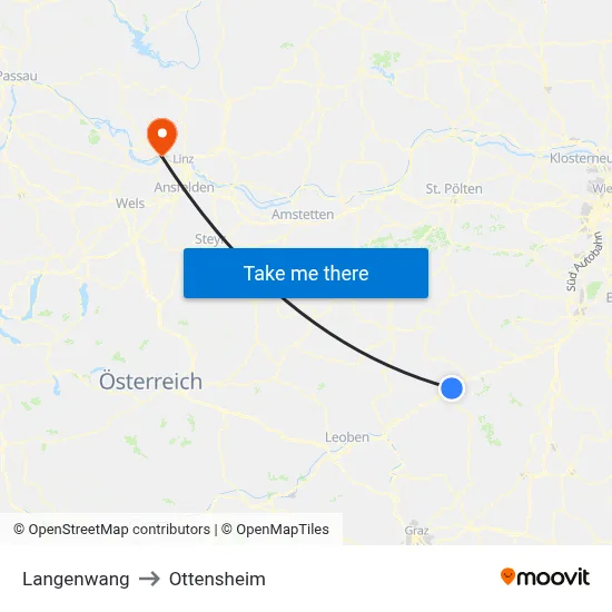 Langenwang to Ottensheim map