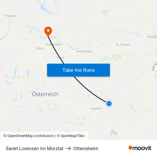 Sankt Lorenzen Im Mürztal to Ottensheim map