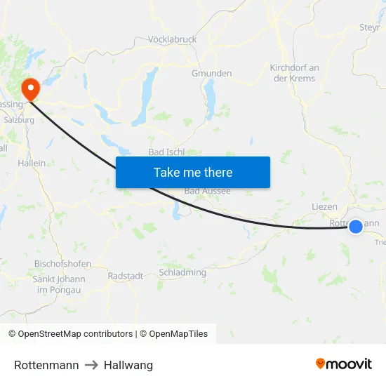 Rottenmann to Hallwang map