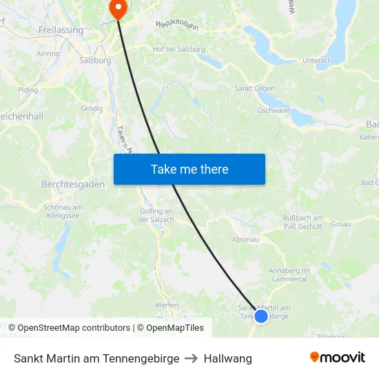 Sankt Martin am Tennengebirge to Hallwang map