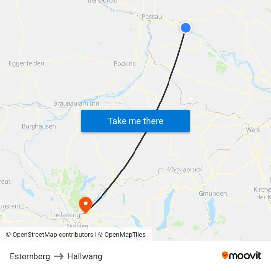 Esternberg to Hallwang map