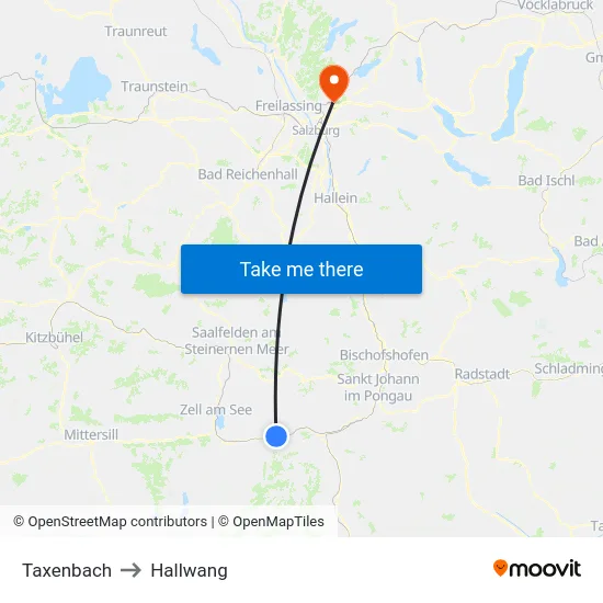 Taxenbach to Hallwang map