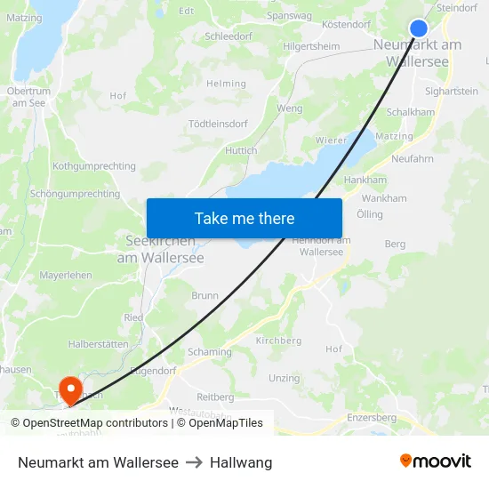 Neumarkt am Wallersee to Hallwang map