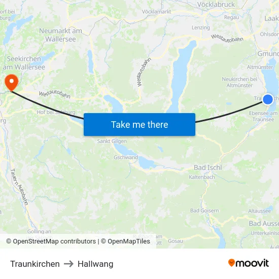 Traunkirchen to Hallwang map