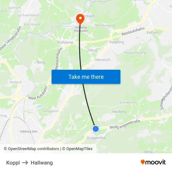 Koppl to Hallwang map