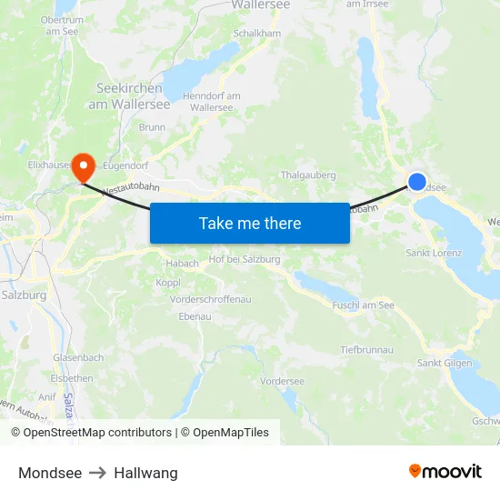 Mondsee to Hallwang map