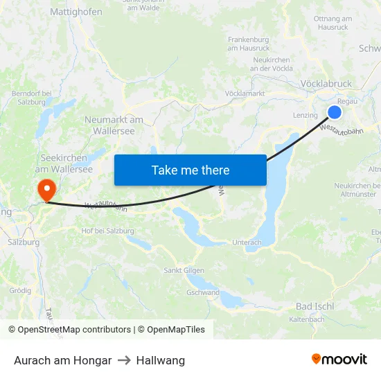Aurach am Hongar to Hallwang map