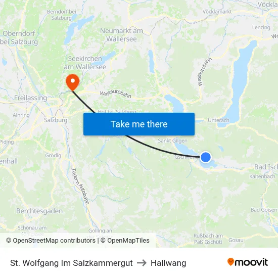 St. Wolfgang Im Salzkammergut to Hallwang map