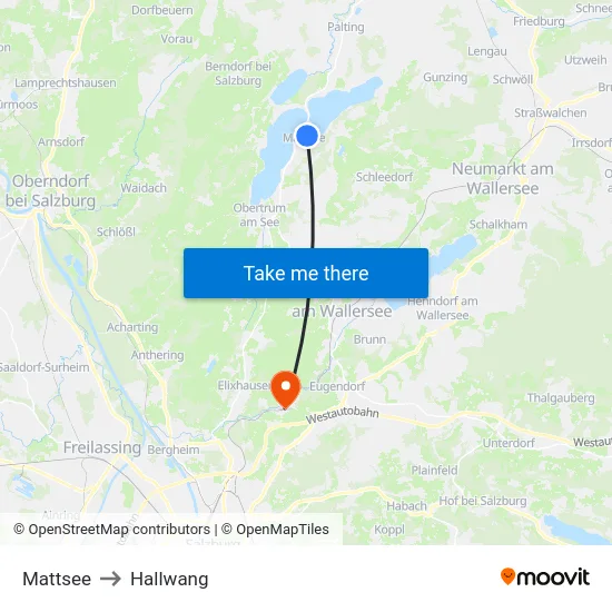 Mattsee to Hallwang map