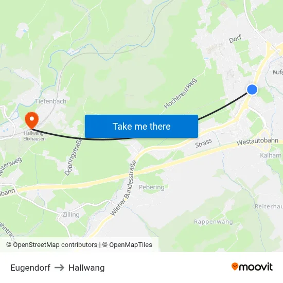 Eugendorf to Hallwang map