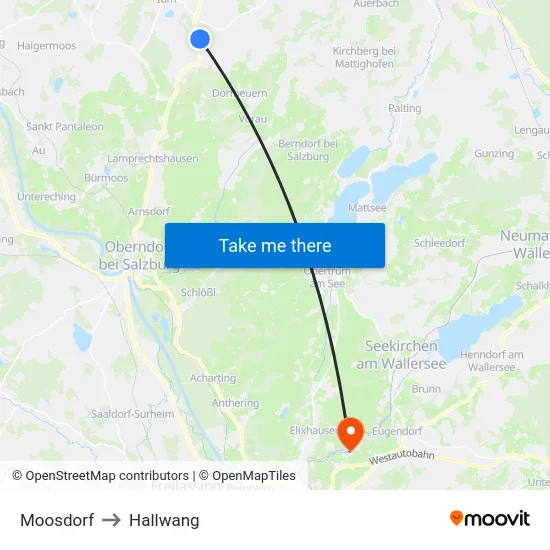Moosdorf to Hallwang map