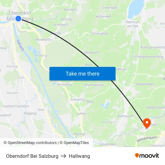 Oberndorf Bei Salzburg to Hallwang map