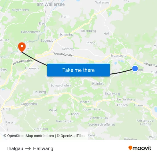 Thalgau to Hallwang map