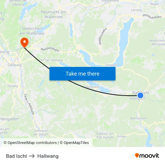 Bad Ischl to Hallwang map