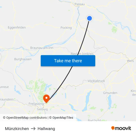 Münzkirchen to Hallwang map