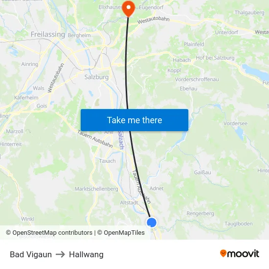 Bad Vigaun to Hallwang map