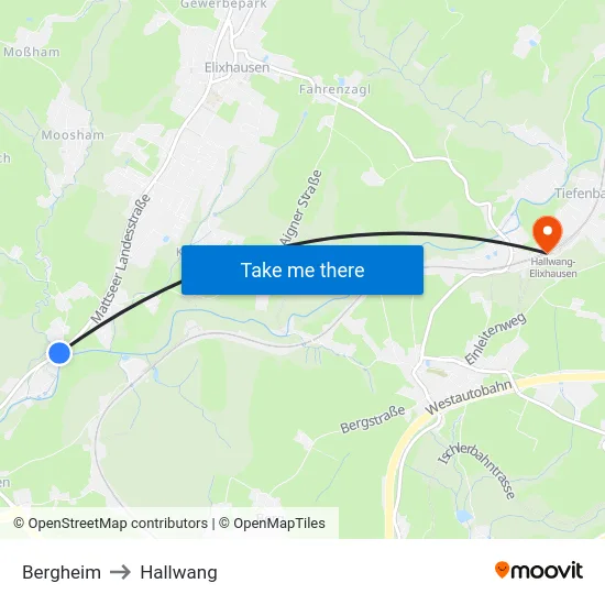 Bergheim to Hallwang map