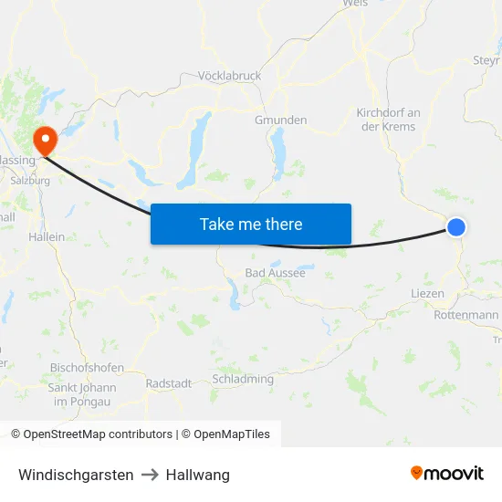 Windischgarsten to Hallwang map